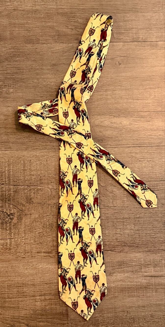 Robert Talbott Wm King Silk Tie Vintage Golf Golfer Novelty Print Yellow